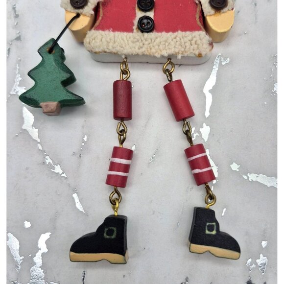 Lot of 2 Rustic Old Fashion Wooden Santa Claus Ornaments Dangle Legs Large 6.5" - Picture 5 of 8
